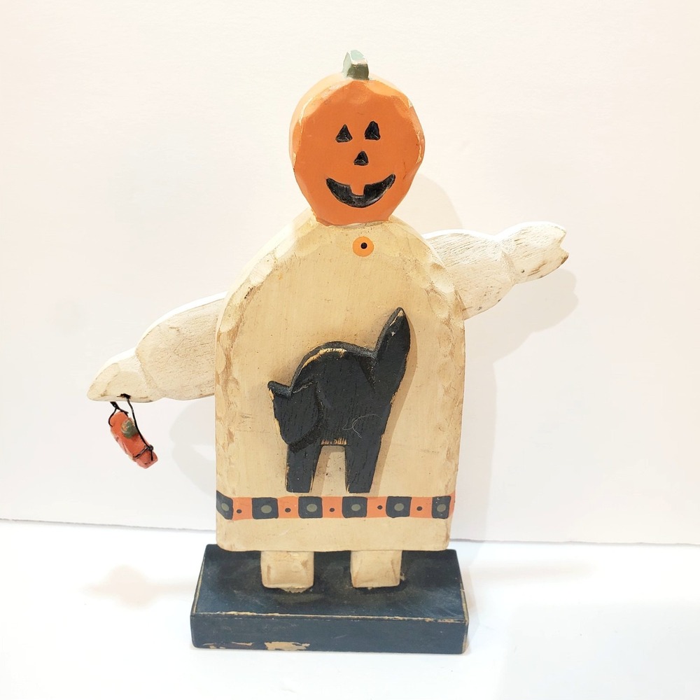 Ilona Steelhammer Midwest Cannon Falls Halloween Primitive Wood Pumpkin Ghost 8"